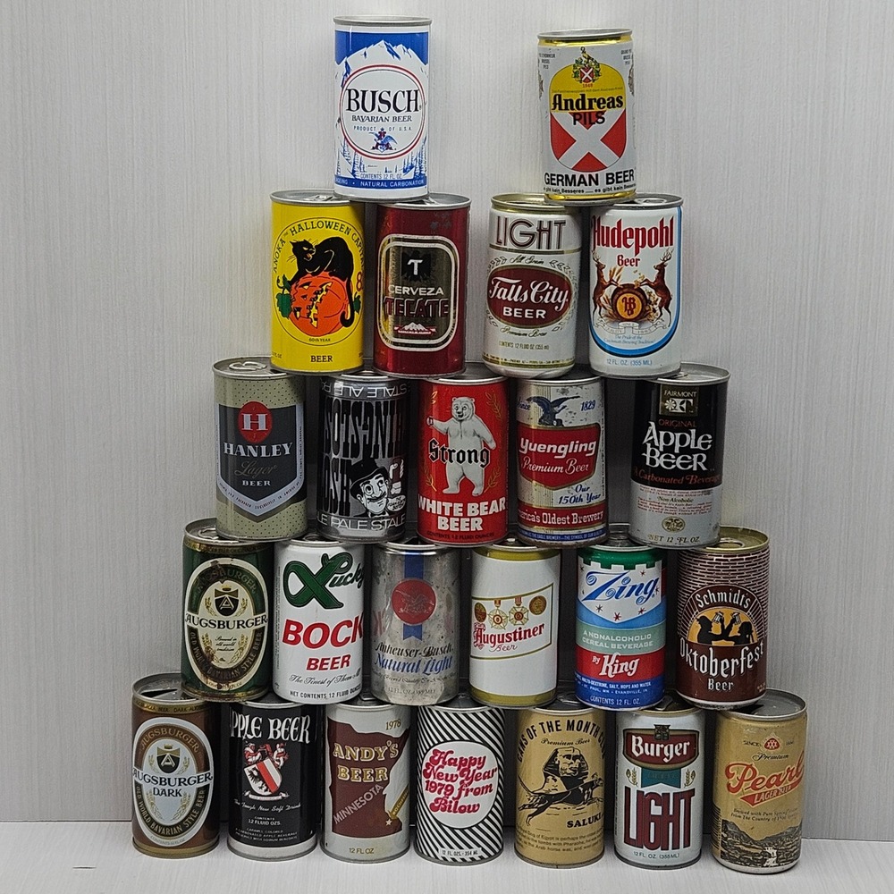 Vintage Beer Can Lot 24pc Busch Yuengling Hudepohl Anoka Halloween Empty